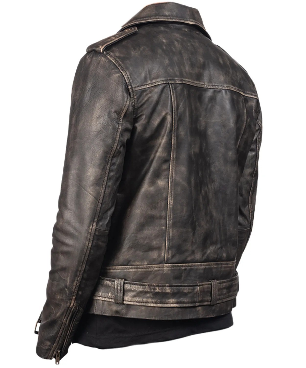 Allaric Alley Distressed Brown Leather Biker Jacket